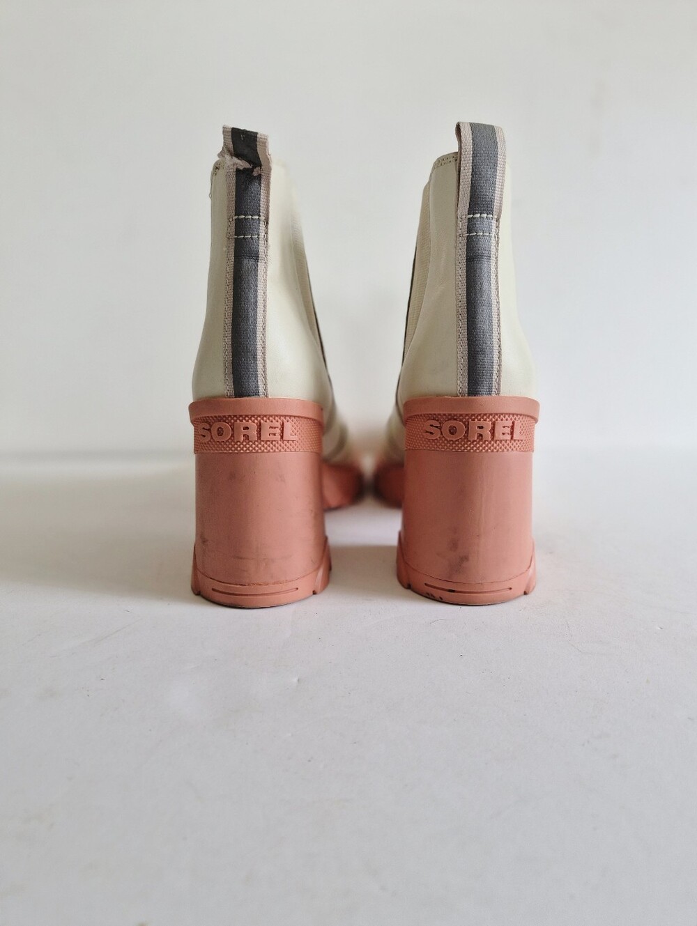 Sorel Brex White Chelsea Natural Pink Waterproof Chunky Heel Boots Size 8.5 - Picture 4 of 16